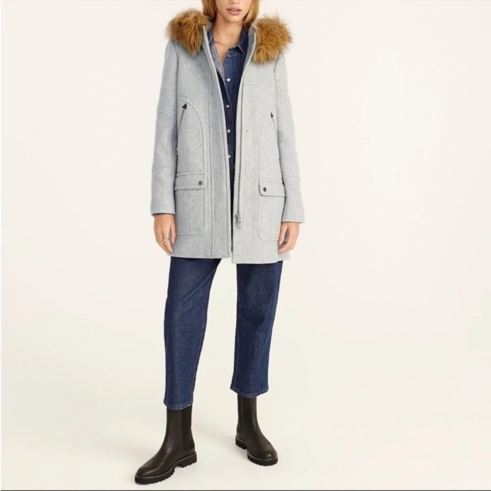 J. Crew Chateau Parka in Italian stadium-cloth wool Gray Coat Size 0 - Picture 2 of 12